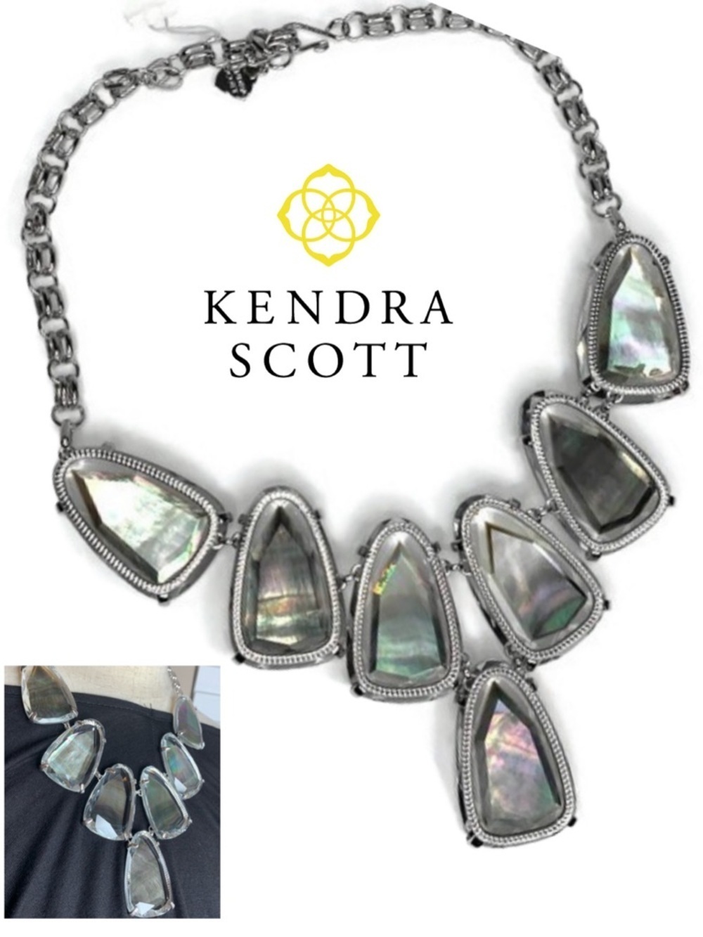 Kendra Scott Chunky Necklace Gray Iridescent NWT